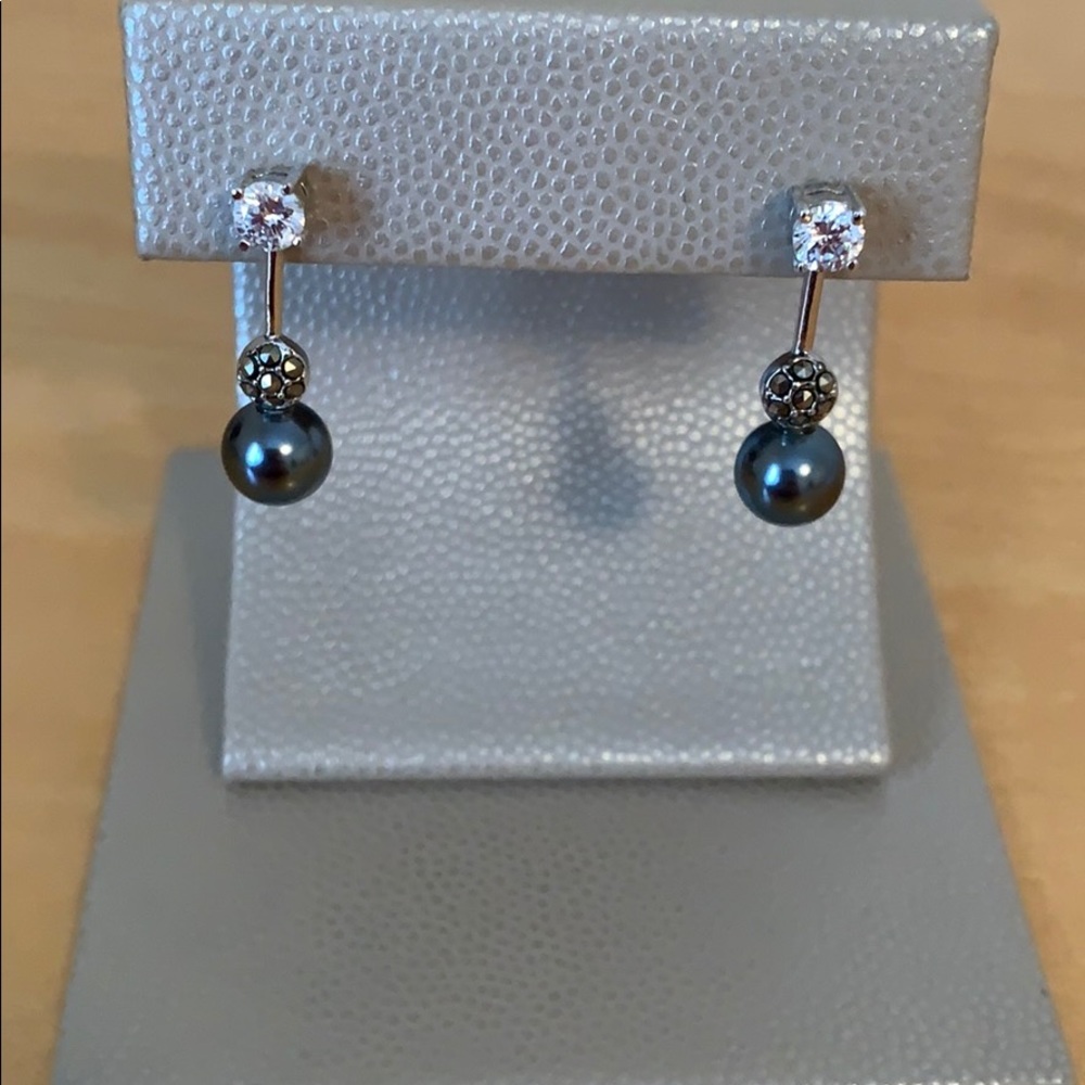 925 Silver Drop Earring with CZ and Pearl